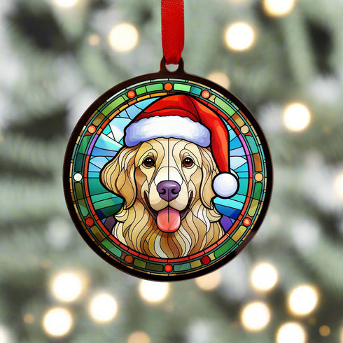 Golden Retriever in Santa Hat Suncatcher Decoration